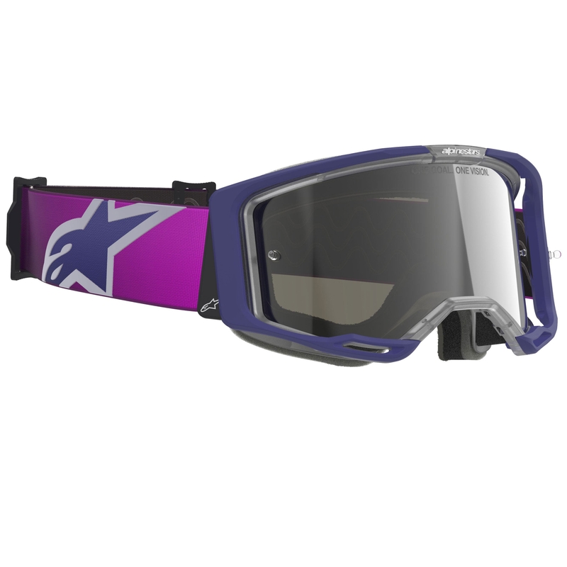 Gafas de motocross Alpinestars Vision 8 Corp de color morado transparente con lente plateada espejada