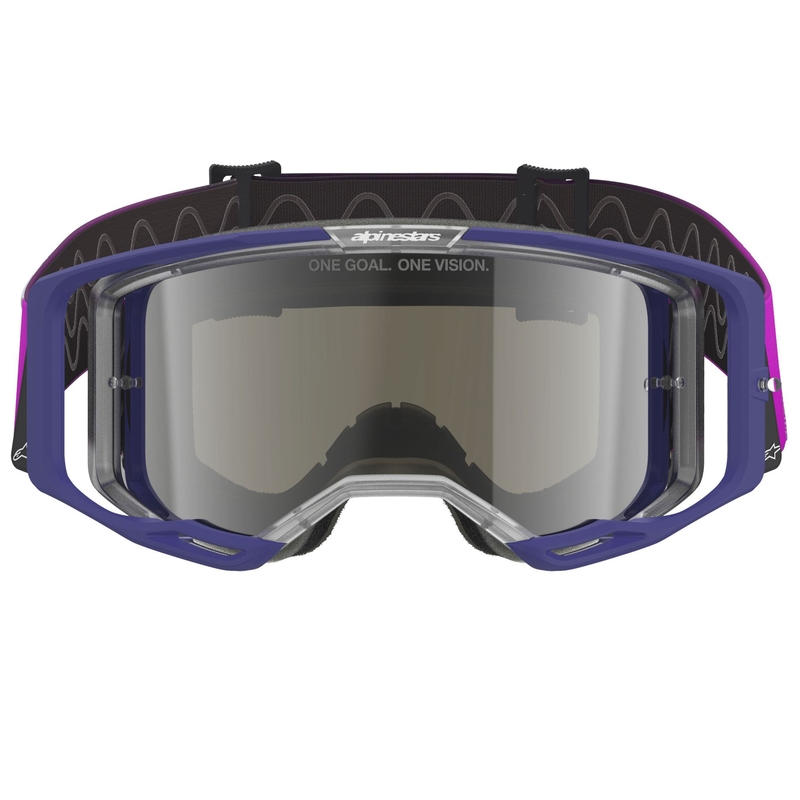 Gafas de motocross Alpinestars Vision 8 Corp de color morado transparente con lente plateada espejada