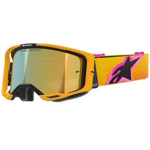 Gafas de motocross Alpinestars Vision 8 Corp en color naranja, amarillo y rosa con lente dorada espejada