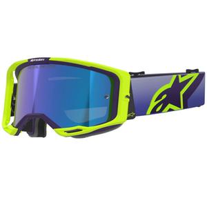 Gafas de motocross Alpinestars Vision 8 Corp en amarillo fluorescente y morado con lente azul espejada