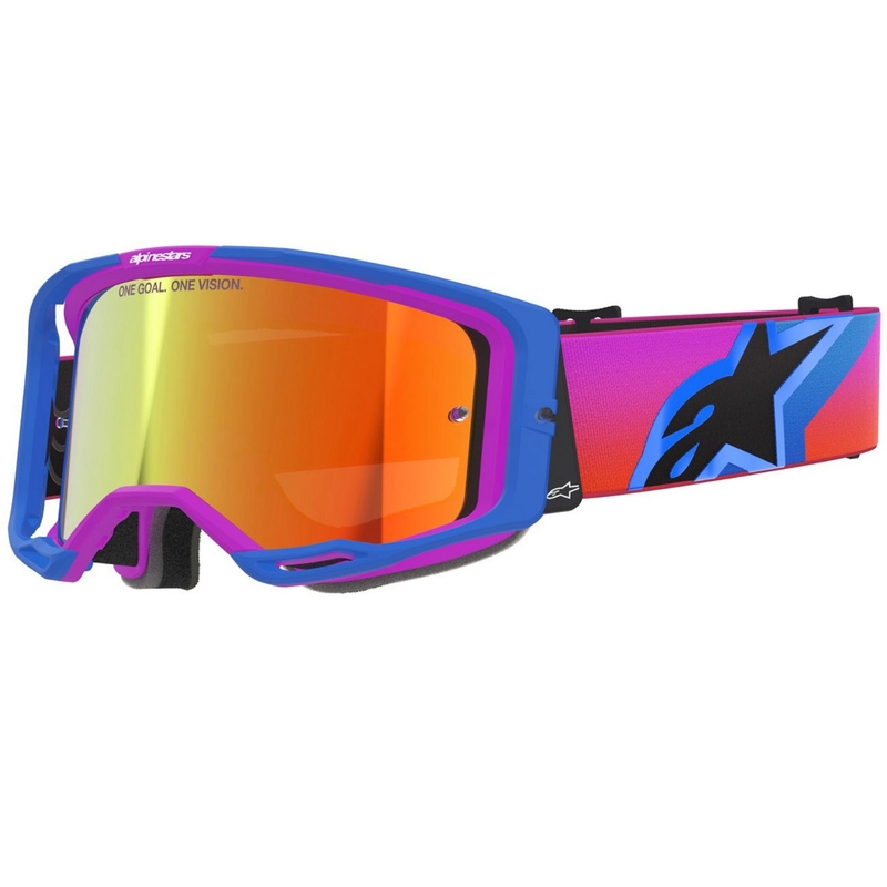 Gafas de motocross Alpinestars Vision 8 Corp en azul, morado y naranja con lente roja espejada