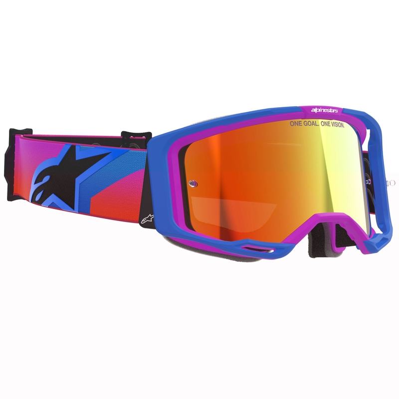 Gafas de motocross Alpinestars Vision 8 Corp en azul, morado y naranja con lente roja espejada