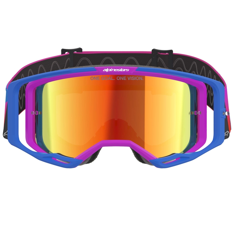 Gafas de motocross Alpinestars Vision 8 Corp en azul, morado y naranja con lente roja espejada