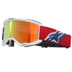 Gafas de motocross Alpinestars Vision 5 Corp en blanco, azul y rojo con lente roja espejada