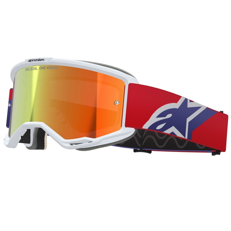 Gafas de motocross Alpinestars Vision 5 Corp en blanco, azul y rojo con lente roja espejada