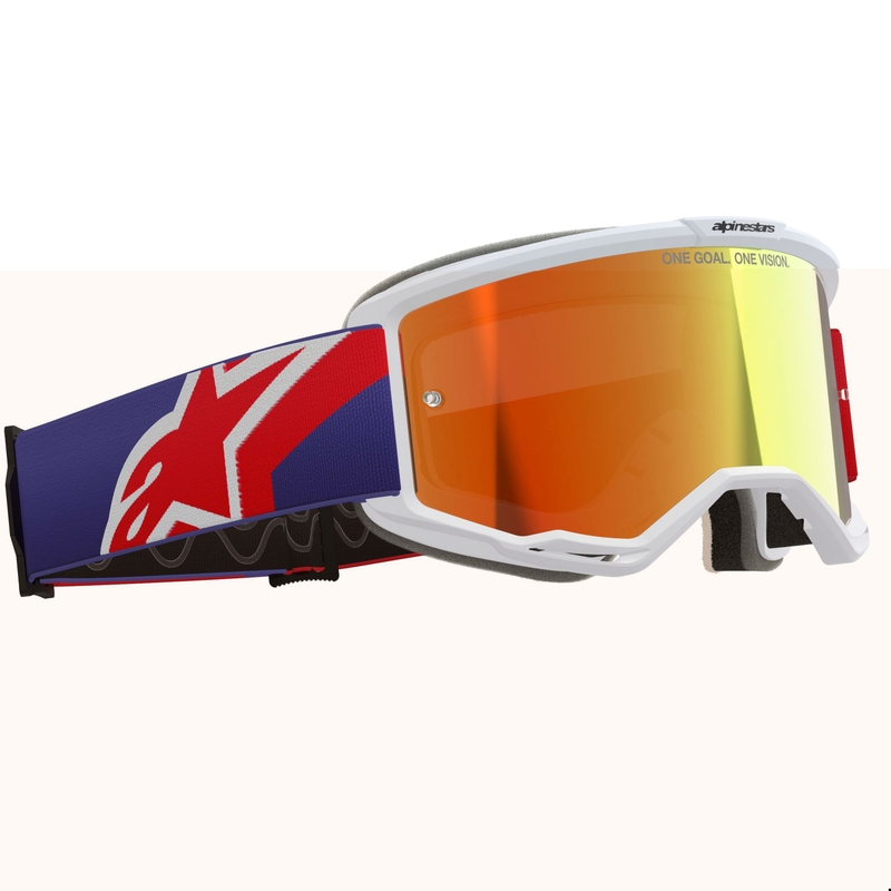 Gafas de motocross Alpinestars Vision 5 Corp en blanco, azul y rojo con lente roja espejada