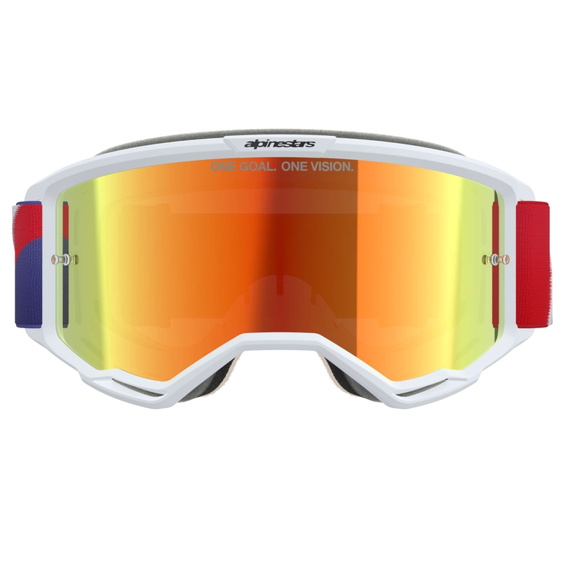 Gafas de motocross Alpinestars Vision 5 Corp en blanco, azul y rojo con lente roja espejada