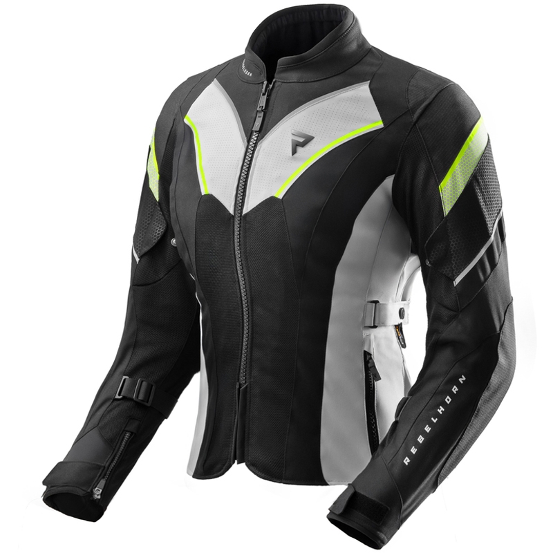 Chaqueta de moto para mujer Rebelhorn Hiflow V negro-gris-amarillo fluorescente