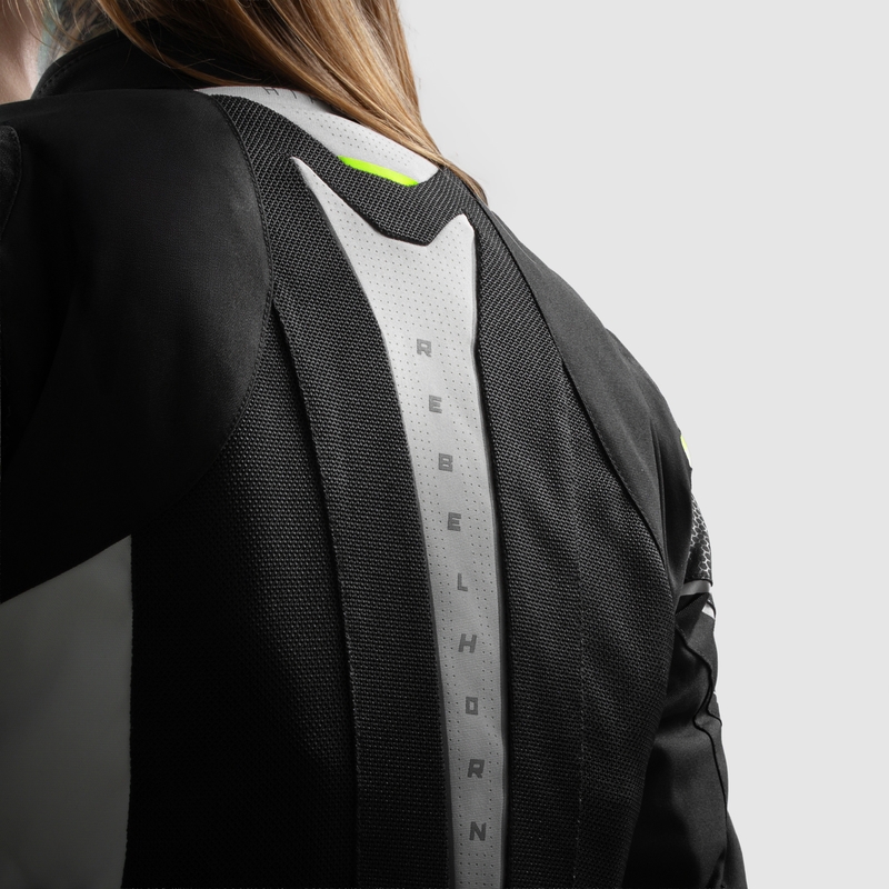 Chaqueta de moto para mujer Rebelhorn Hiflow V negro-gris-amarillo fluorescente