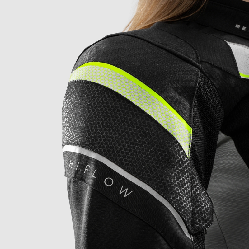 Chaqueta de moto para mujer Rebelhorn Hiflow V negro-gris-amarillo fluorescente
