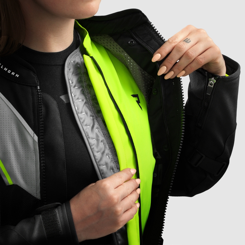 Chaqueta de moto para mujer Rebelhorn Hiflow V negro-gris-amarillo fluorescente
