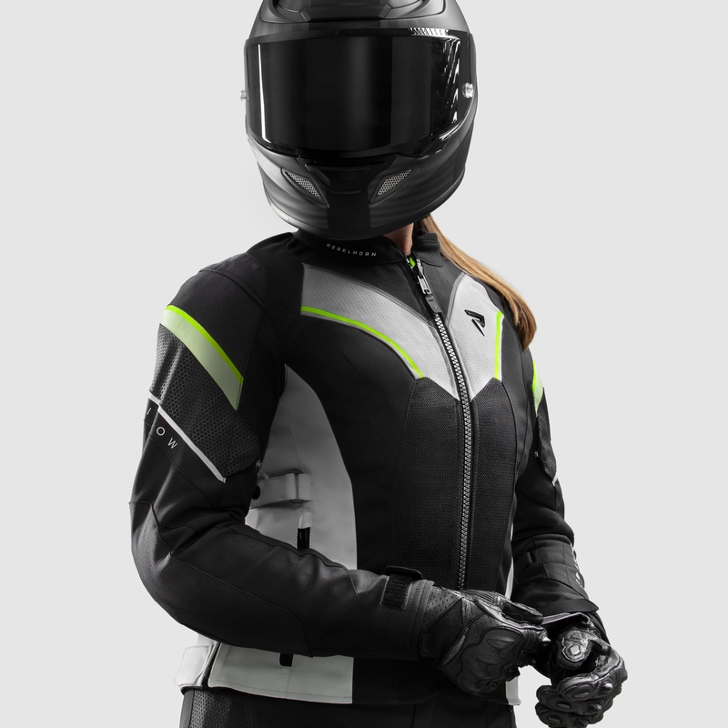 Chaqueta de moto para mujer Rebelhorn Hiflow V negro-gris-amarillo fluorescente
