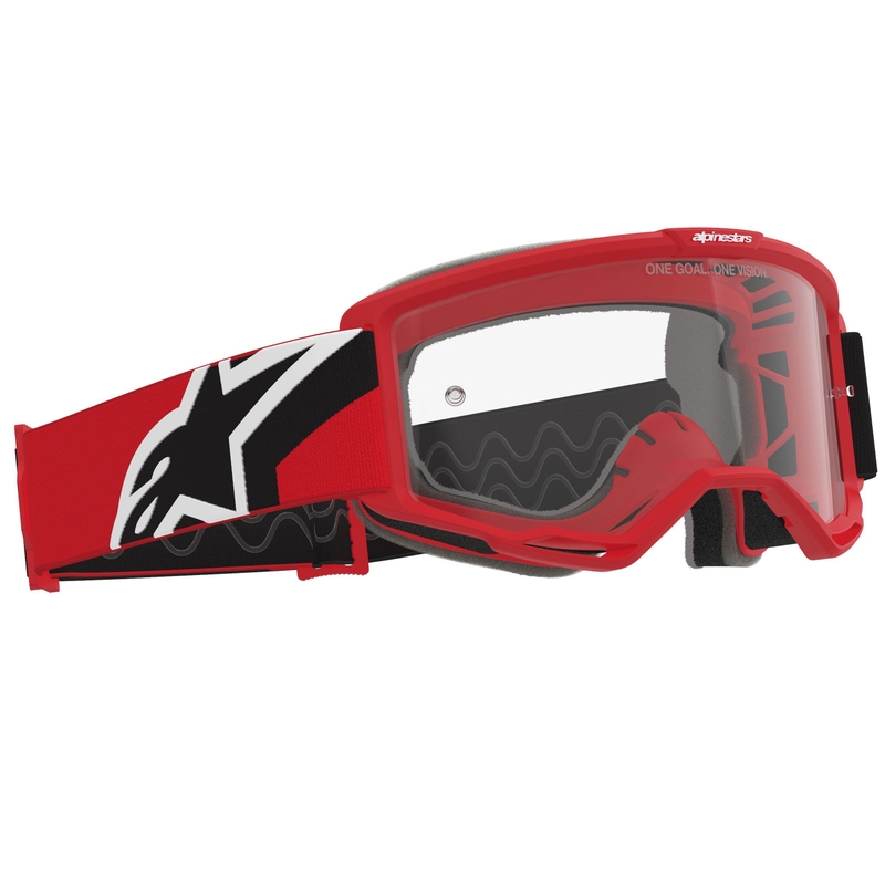Gafas de motocross Alpinestars Vision OTG en rojo, negro y blanco con lente transparente