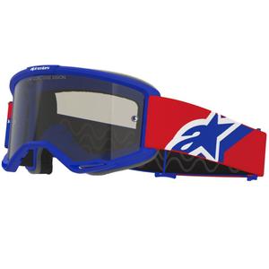 Gafas de motocross Alpinestars Vision Sand en azul, rojo y blanco con lente ahumada oscura.
