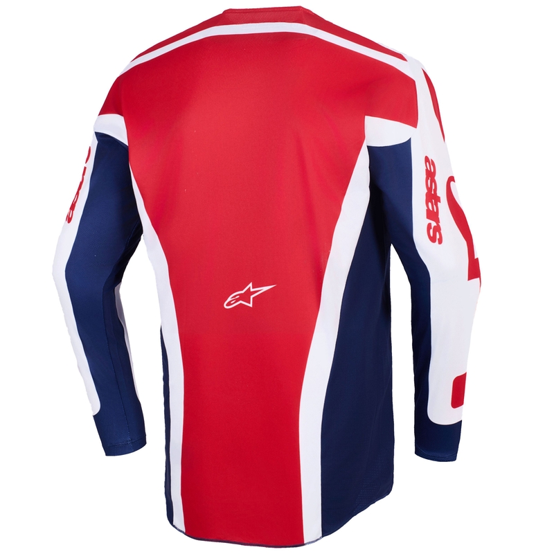Camiseta de motocross Alpinestars Racer Riway blanca, azul y roja