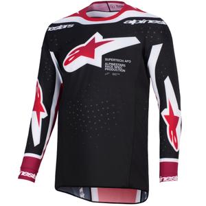 Camiseta de motocross Alpinestars Supertech Pro AFD Vista en negro, rojo y blanco