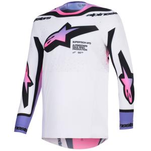 Camiseta de motocross Alpinestars Supertech Pro AFD Vista en blanco, morado y negro