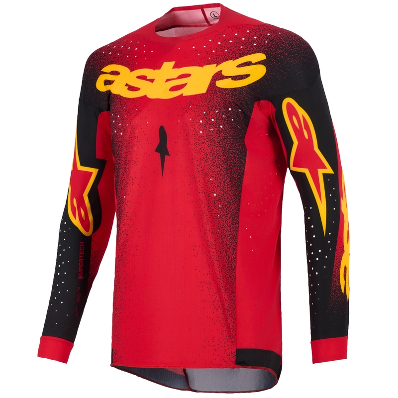 Camiseta de motocross Alpinestars Supertech Scenz roja, negra y amarilla
