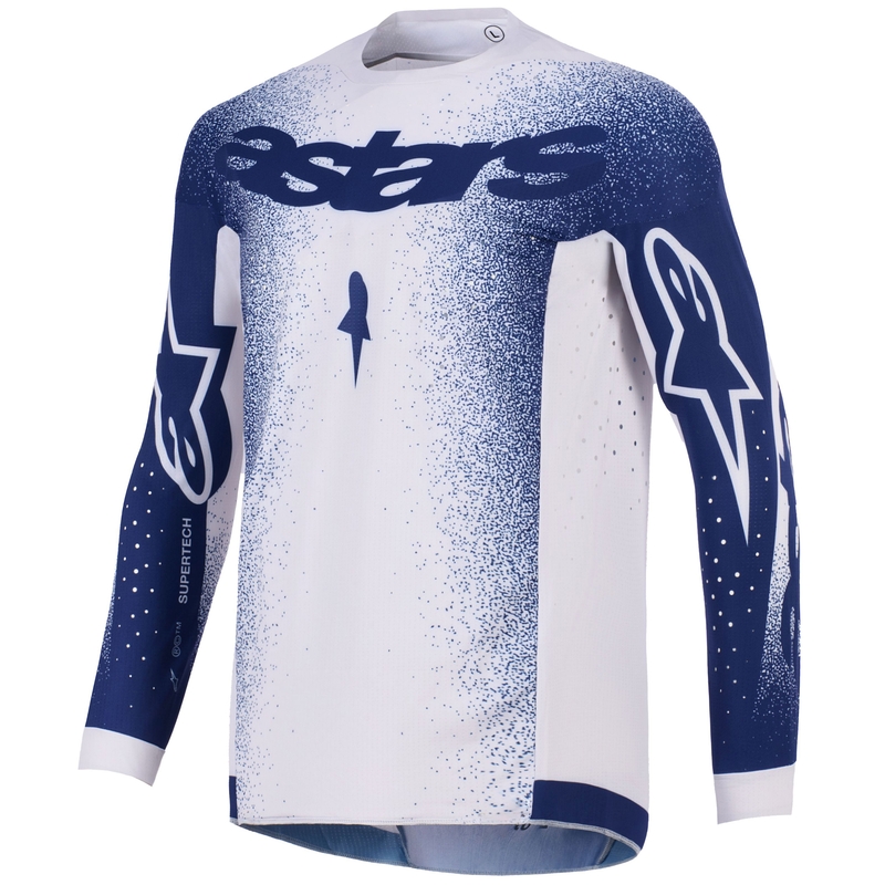 Camiseta de motocross Alpinestars Supertech Scenz gris claro-azul oscuro