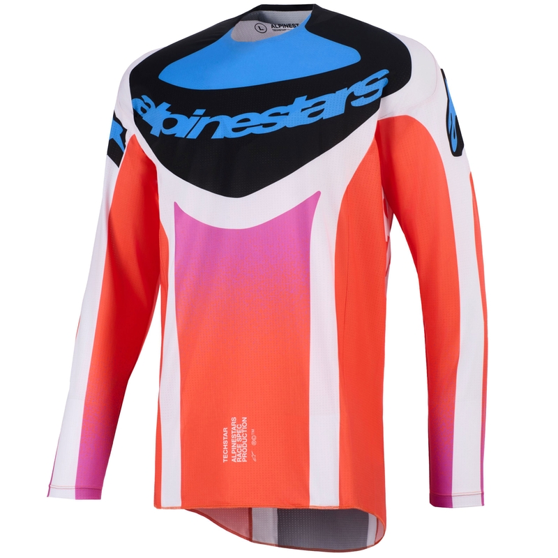 Camiseta de motocross Alpinestars Techstar Knif gris claro-naranja fluorescente-negro