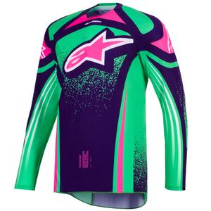 Camiseta de motocross Alpinestars Techstar Nomur en morado oscuro, verde y rosa fluorescente