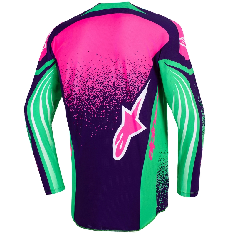 Camiseta de motocross Alpinestars Techstar Nomur en morado oscuro, verde y rosa fluorescente