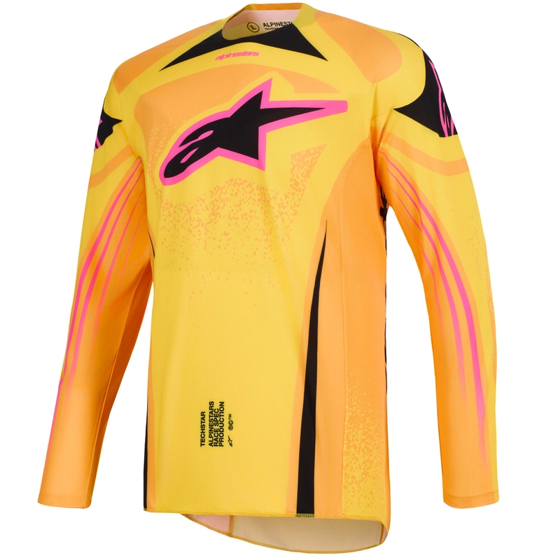 Camiseta de motocross Alpinestars Techstar Nomur naranja-amarillo-rosa