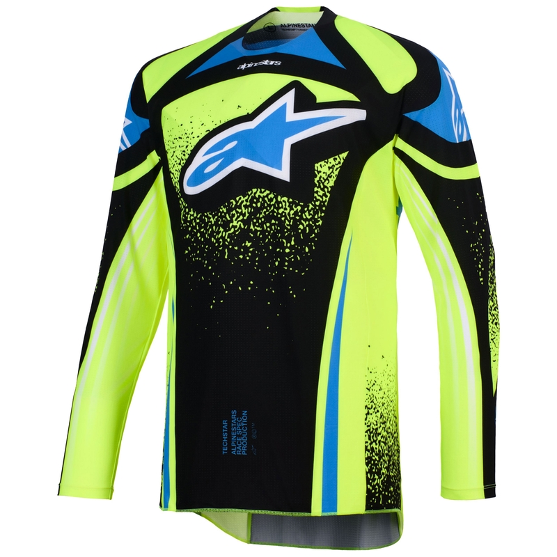 Camiseta de motocross Alpinestars Techstar Nomur azul oscuro-amarillo fluorescente-azul