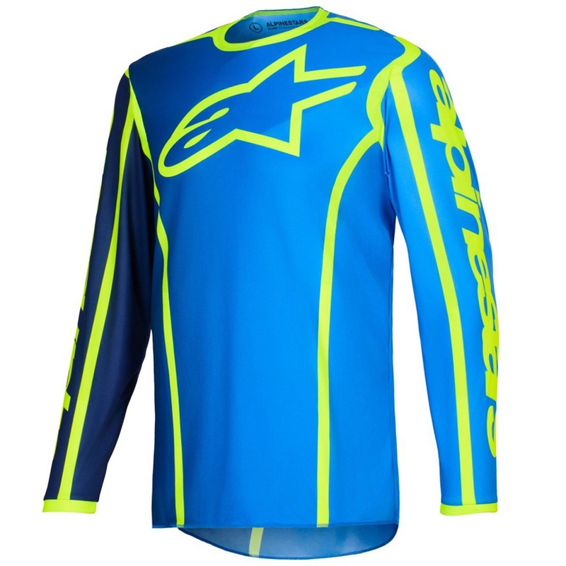 Camiseta de motocross Alpinestars Fluid Apex azul-amarillo fluorescente