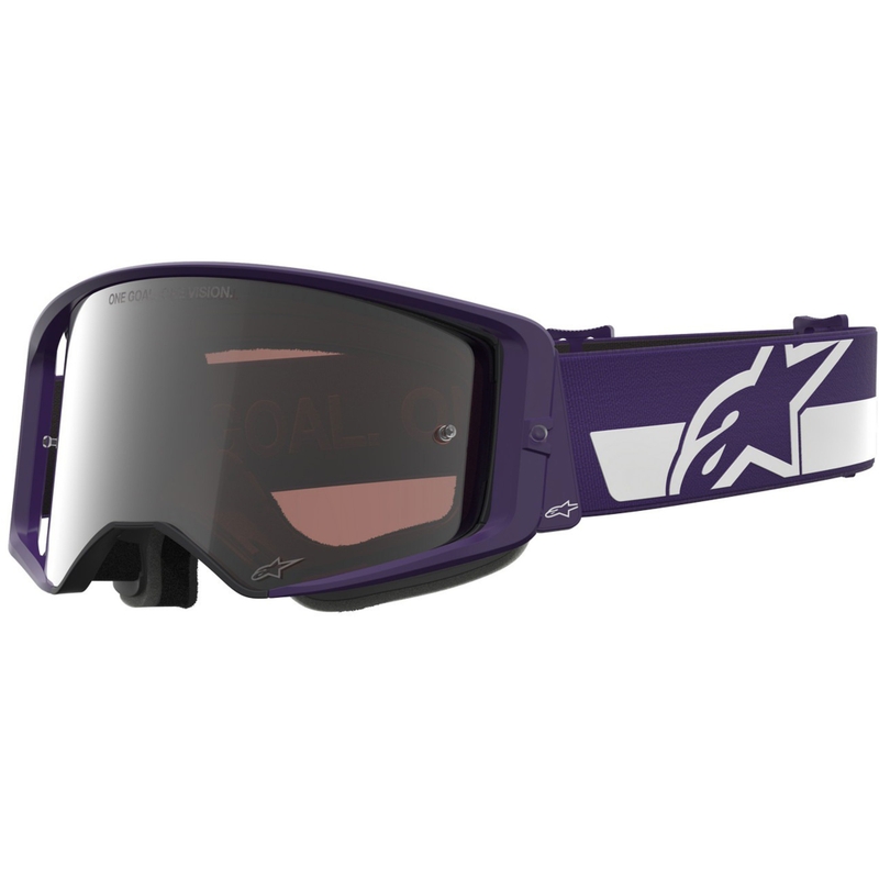 Gafas de motocross Alpinestars Supertech Vision Hunta96 XXV en color morado-blanco con plexiglás plateado espejo
