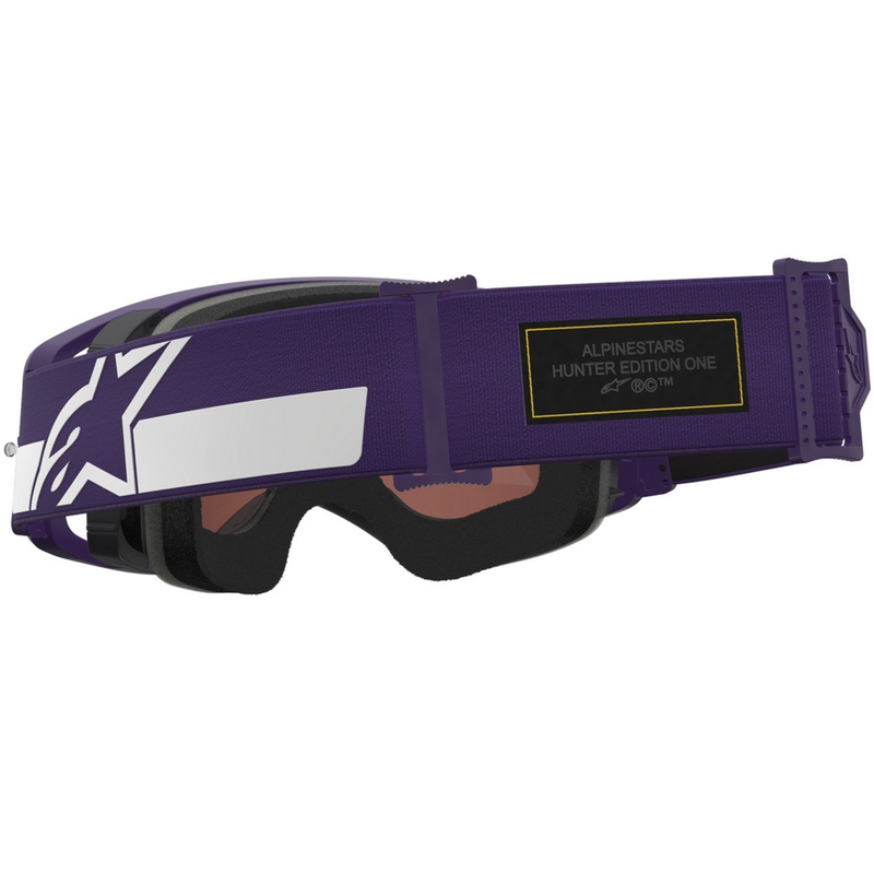 Gafas de motocross Alpinestars Supertech Vision Hunta96 XXV en color morado-blanco con plexiglás plateado espejo