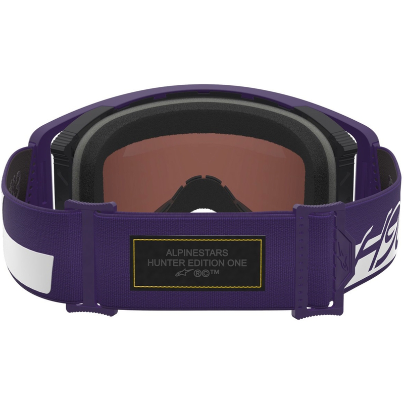 Gafas de motocross Alpinestars Supertech Vision Hunta96 XXV en color morado-blanco con plexiglás plateado espejo