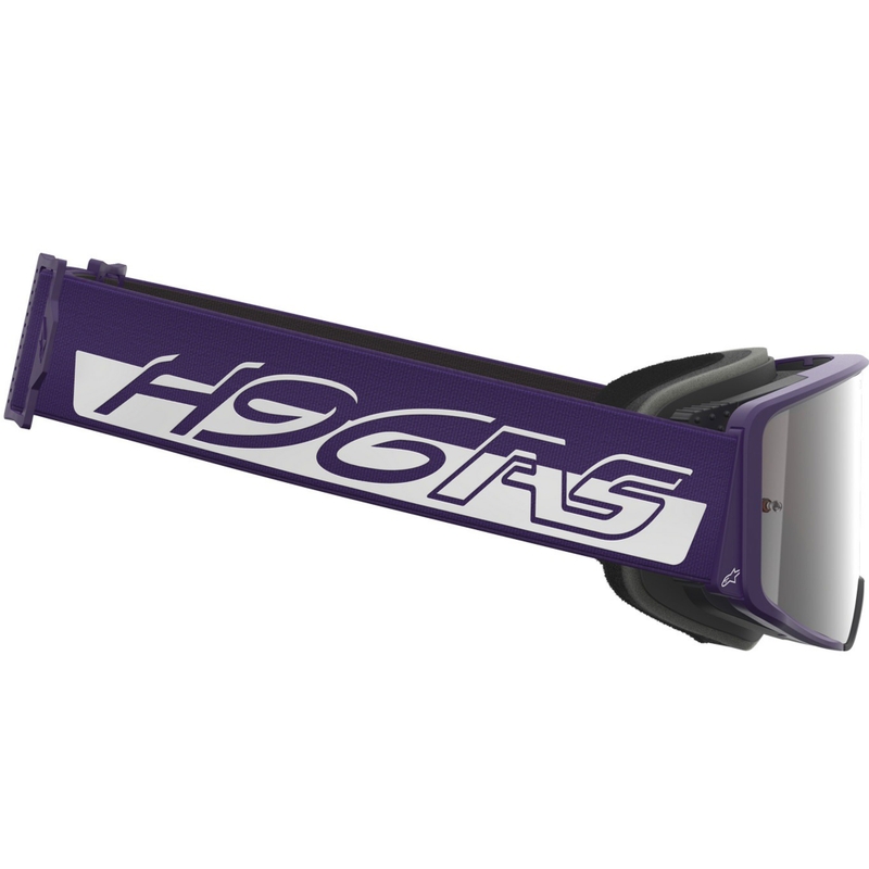 Gafas de motocross Alpinestars Supertech Vision Hunta96 XXV en color morado-blanco con plexiglás plateado espejo