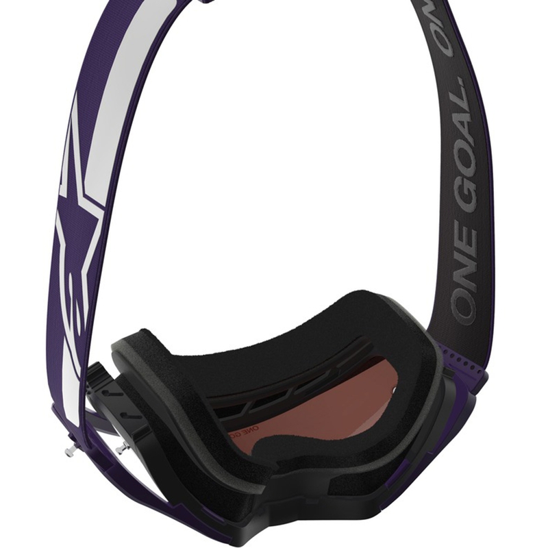 Gafas de motocross Alpinestars Supertech Vision Hunta96 XXV en color morado-blanco con plexiglás plateado espejo