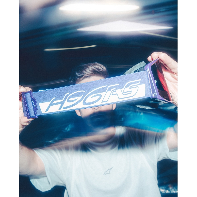 Gafas de motocross Alpinestars Supertech Vision Hunta96 XXV en color morado-blanco con plexiglás plateado espejo