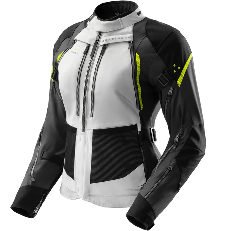 Chaqueta de moto para mujer Rebelhorn Hardy 3.0 negro-gris-amarillo fluorescente