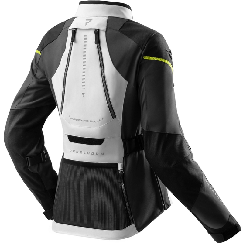 Chaqueta de moto para mujer Rebelhorn Hardy 3.0 negro-gris-amarillo fluorescente