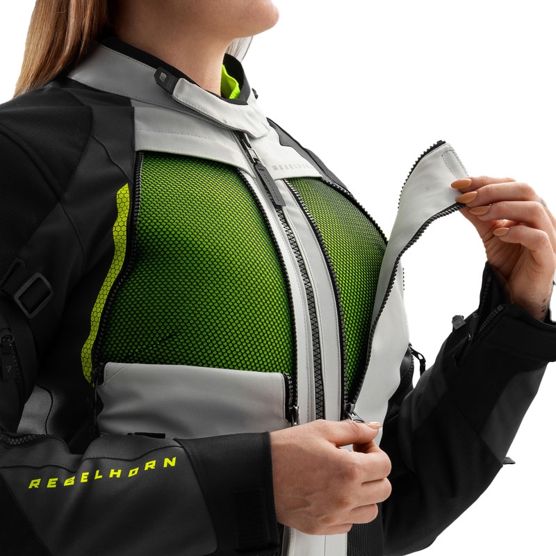 Chaqueta de moto para mujer Rebelhorn Hardy 3.0 negro-gris-amarillo fluorescente