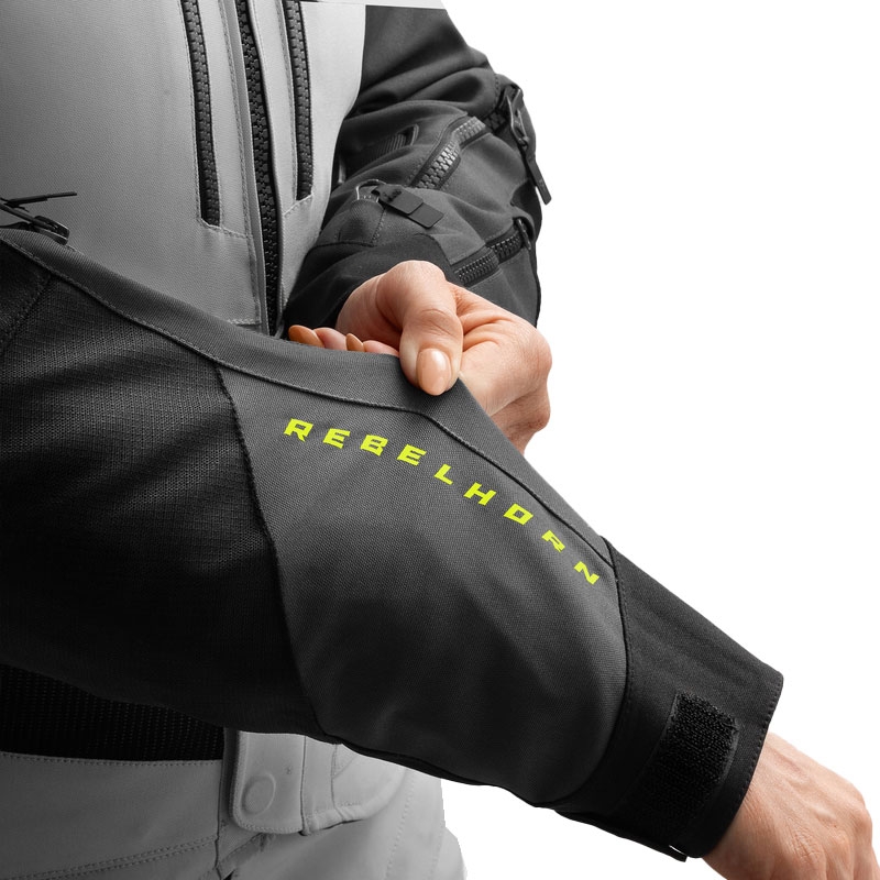 Chaqueta de moto para mujer Rebelhorn Hardy 3.0 negro-gris-amarillo fluorescente