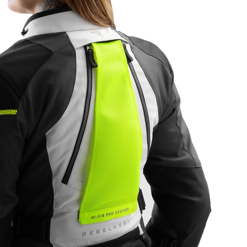 Chaqueta de moto para mujer Rebelhorn Hardy 3.0 negro-gris-amarillo fluorescente