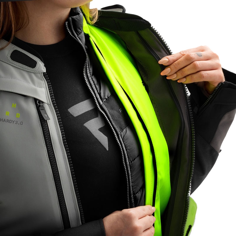 Chaqueta de moto para mujer Rebelhorn Hardy 3.0 negro-gris-amarillo fluorescente