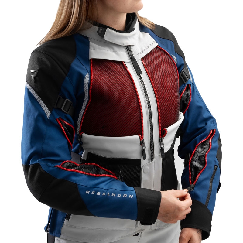 Chaqueta de moto mujer Rebelhorn Hardy 3.0 azul-gris-rojo
