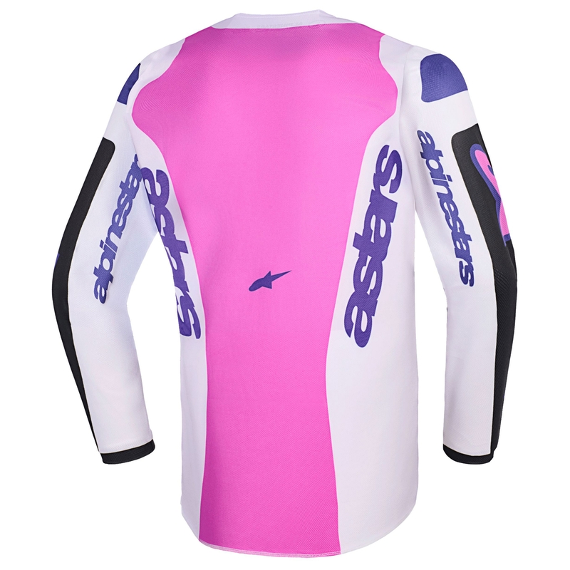 Camiseta de motocross infantil Alpinestars Fluid Grid en negro, gris claro y morado