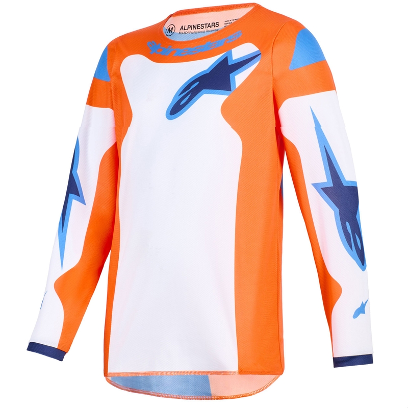 Camiseta de motocross infantil Alpinestars Fluid Grid naranja-azul-blanco