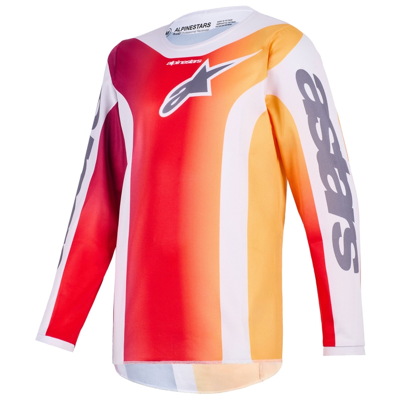 Camiseta de motocross infantil Alpinestars Fluid Portl en rojo-naranja-gris claro