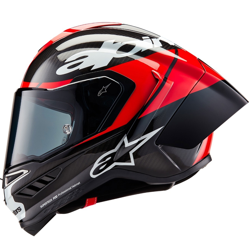 Casco integral de moto Alpinestars Supertech R-10 Element de carbono flúor, rojo y blanco.