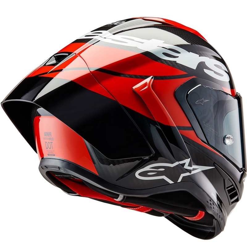 Casco integral de moto Alpinestars Supertech R-10 Element de carbono flúor, rojo y blanco.