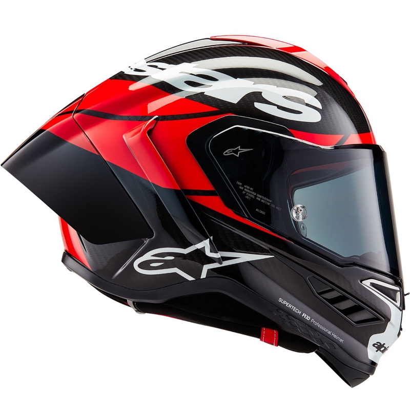 Casco integral de moto Alpinestars Supertech R-10 Element de carbono flúor, rojo y blanco.