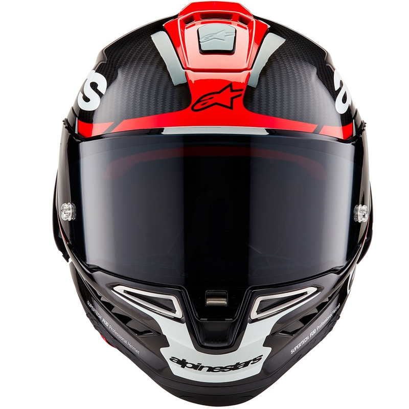 Casco integral de moto Alpinestars Supertech R-10 Element de carbono flúor, rojo y blanco.