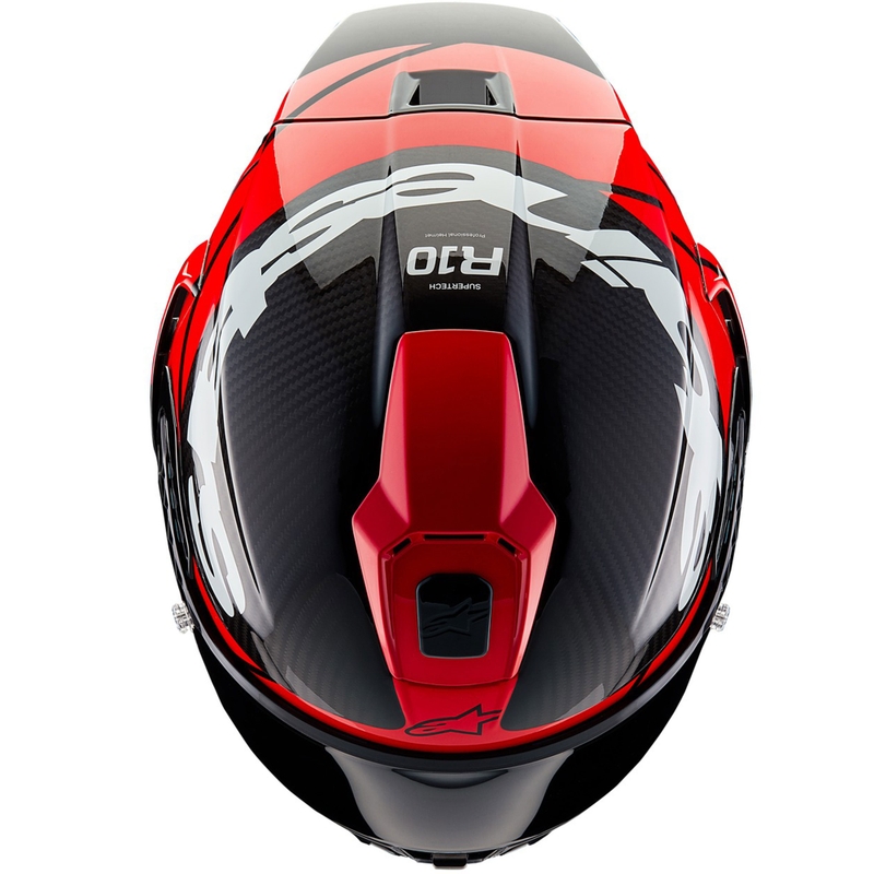 Casco integral de moto Alpinestars Supertech R-10 Element de carbono flúor, rojo y blanco.